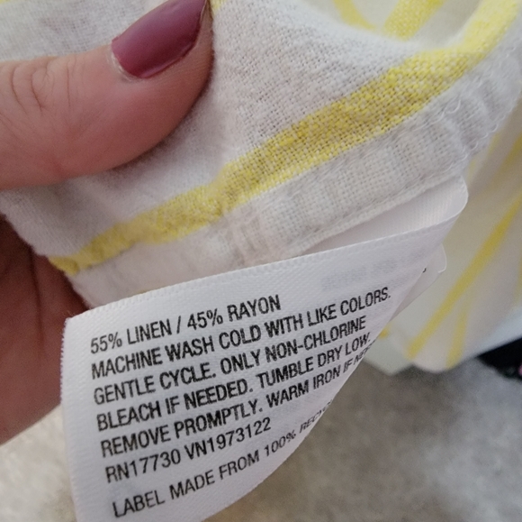 Universal Thread Yellow & Off-White Striped Linen Blend Button Up Shirt - Picture 3 of 3